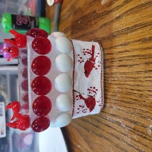 Festive Red and White Cardinal Party Candle Holder